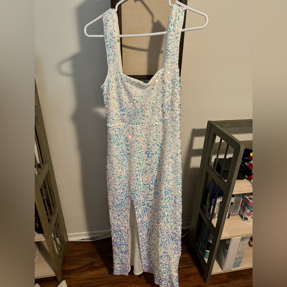 White Sparkle Sequin Eden Midi Dress